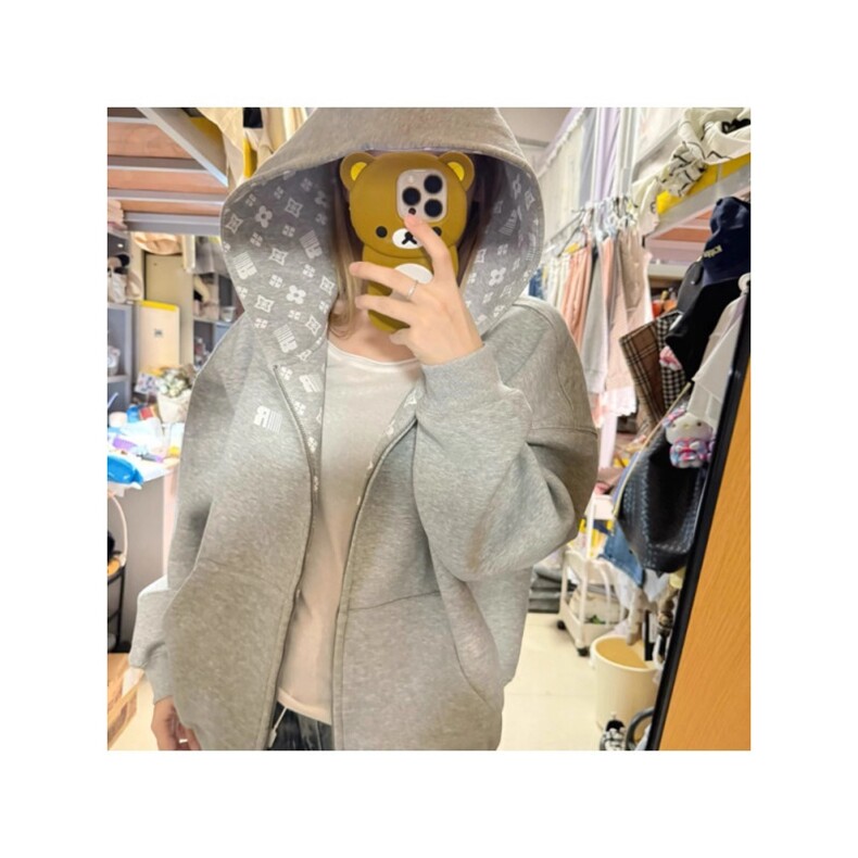 美式连帽卫衣女秋冬加绒字母印花开衫外套重磅潮牌宽松情侣上衣,女装短外套,星座506A
