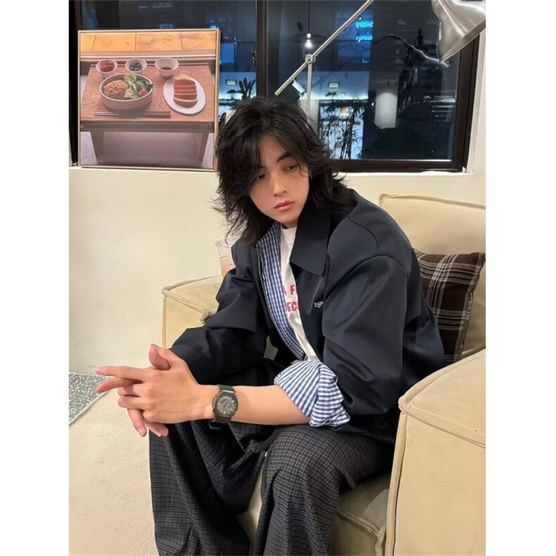 潮流慵懒百搭气质新款流行时尚毛呢双层外套原宿简约ins文艺日系,男装夹克,星座506A