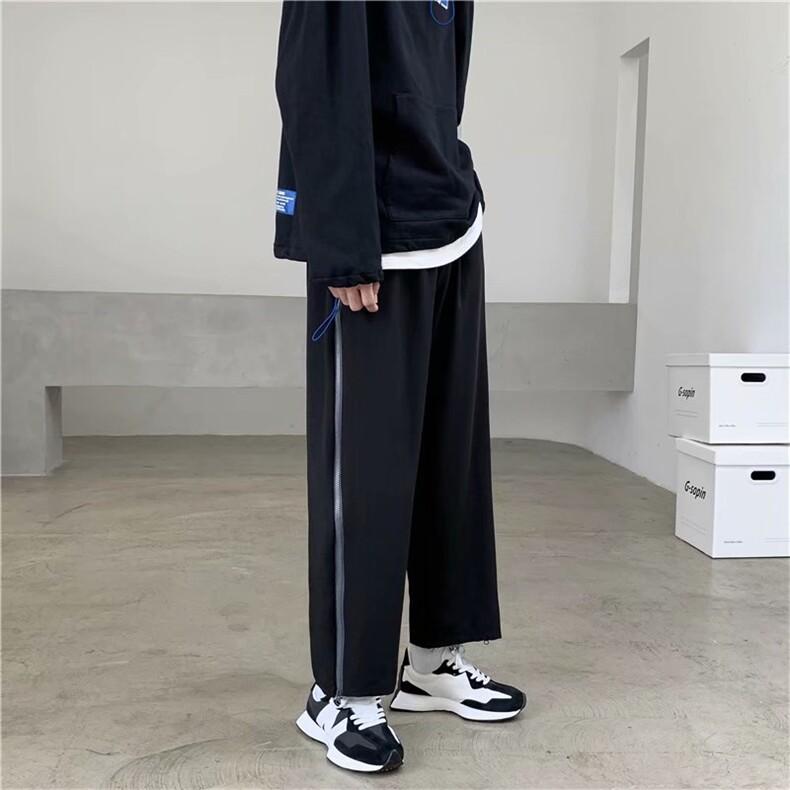 新款韩版潮流拉链休闲裤宽松潮牌ins港风痞帅直筒阔腿裤w225-p30图片