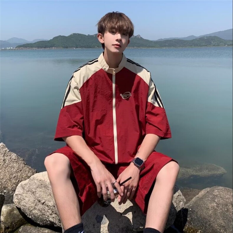 套装男韩版潮流三条杠痞子帅气2023夏季新款ins五分裤W4856-P52，男装休闲套装，星座412-3