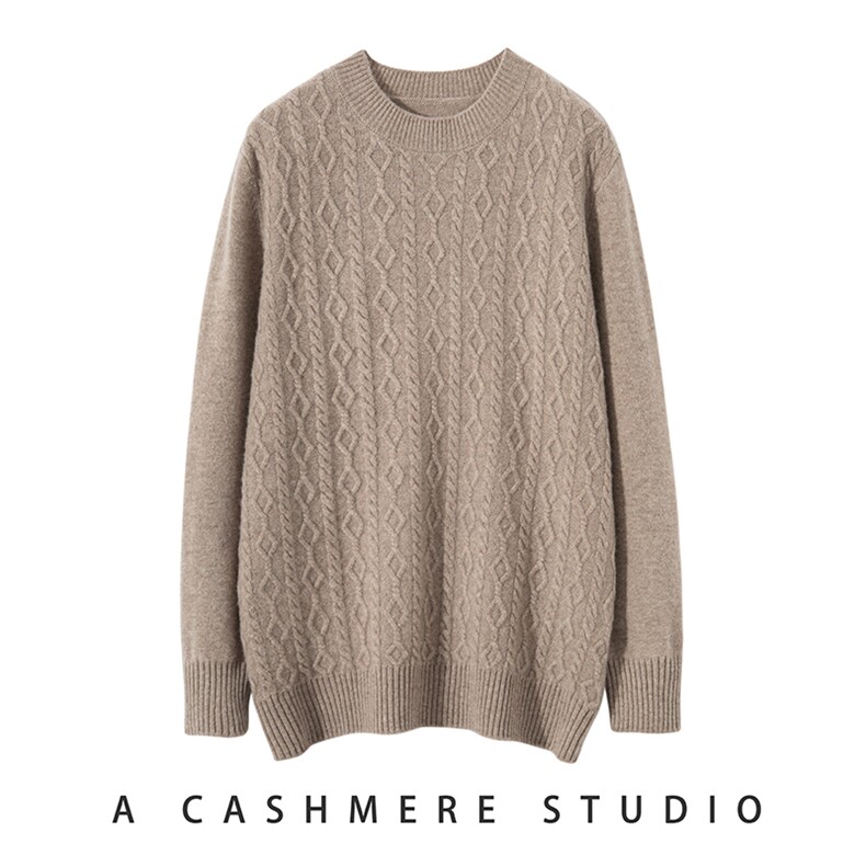 2025年秋季套头圆领男士长袖前片麻花，男装羊毛衫，伊绒腾羊绒