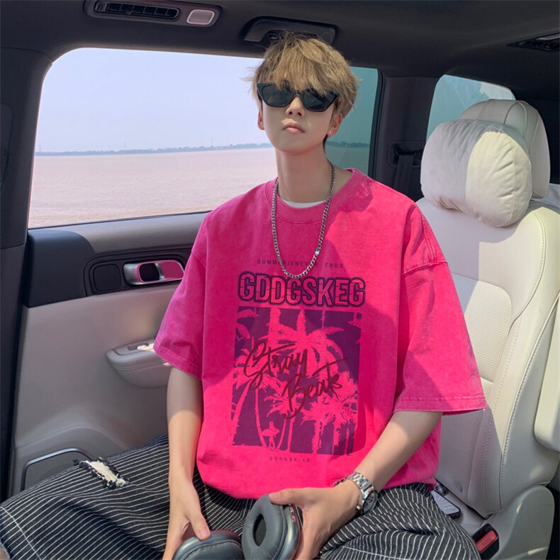 抖音得物供货240克重磅现货宽松美式纯棉水洗做旧印花T恤ATSX02，男装T恤，电商A443