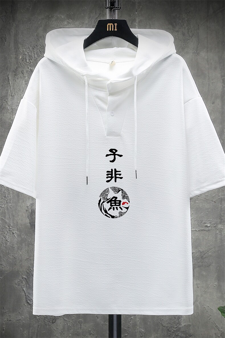 LD54070-P45连帽短袖t恤男大码胖子带帽五分袖中袖展架,男装T恤,电商A040A