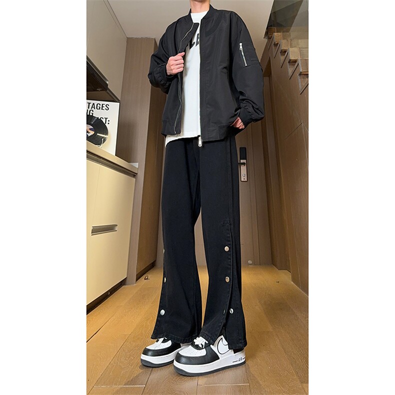 现货美式高街宽松直筒休闲排扣开衩牛仔裤男K5819-P55控78,男装牛仔裤,星座205