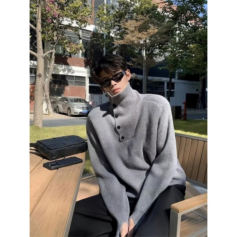 JY631-P62高领毛衣男女韩版纽扣设计套头休闲打底针织毛衫网图,男装T恤,星座1501-3