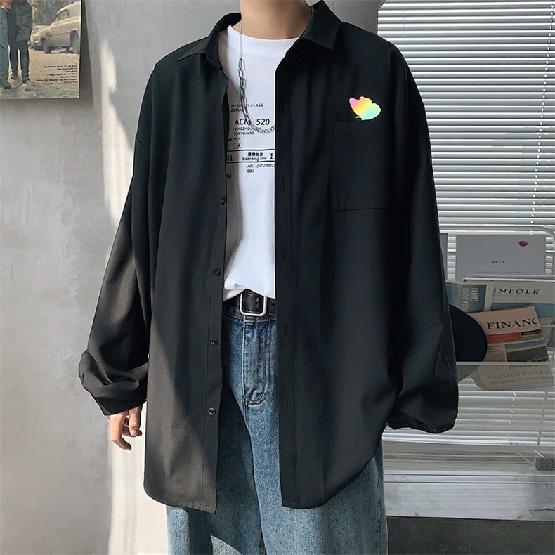 20港风新款男女情侣蝴蝶反光印花衬衫学生衬衣外套504-W2035-P32图片
