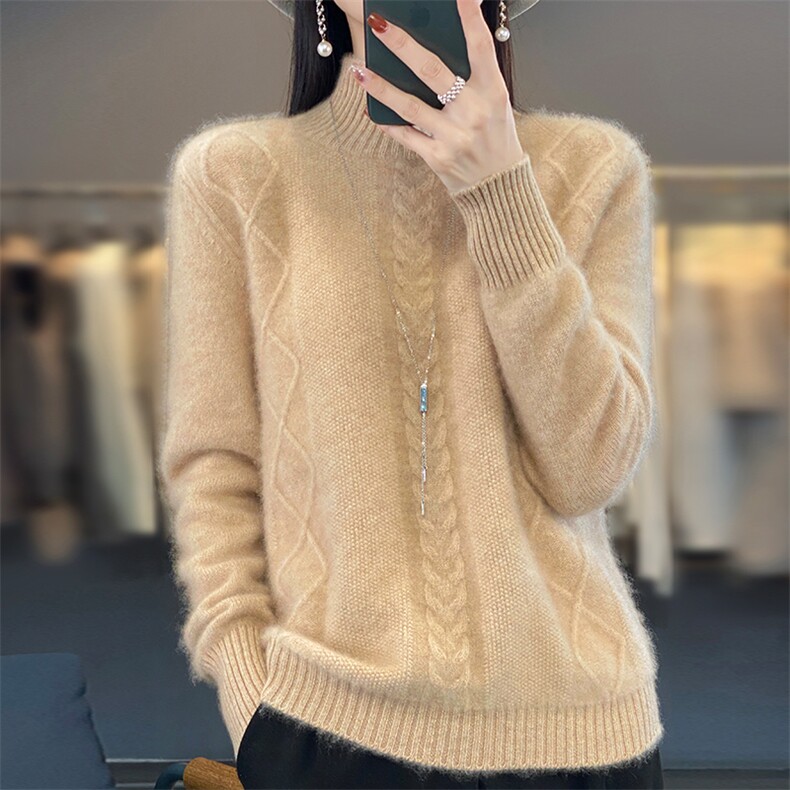 七针菱形半高羊毛2024年秋季毛针织衫,女装羊毛衫,郡淞羊绒