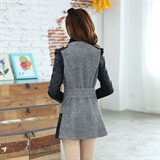 时尚拼接毛呢外套女秋冬季新款韩版修身显瘦长袖气质百搭上衣，女装毛呢外套，蓝诺裳