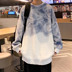 M3117/P70秋冬新款毛衣男圆领套头针织衫腰果花扎染大码上衣控98,男装针织衫/毛衣,电商A141