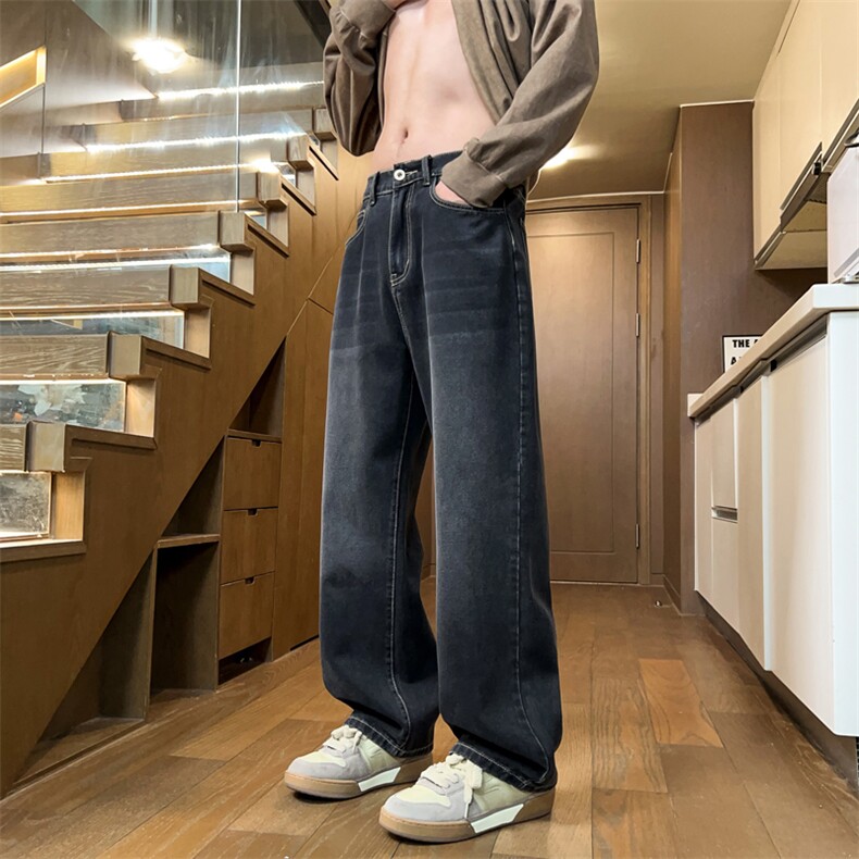 牛仔裤男款春季2026新款潮牌宽松直筒显高男士阔腿裤子J8075-P45图片