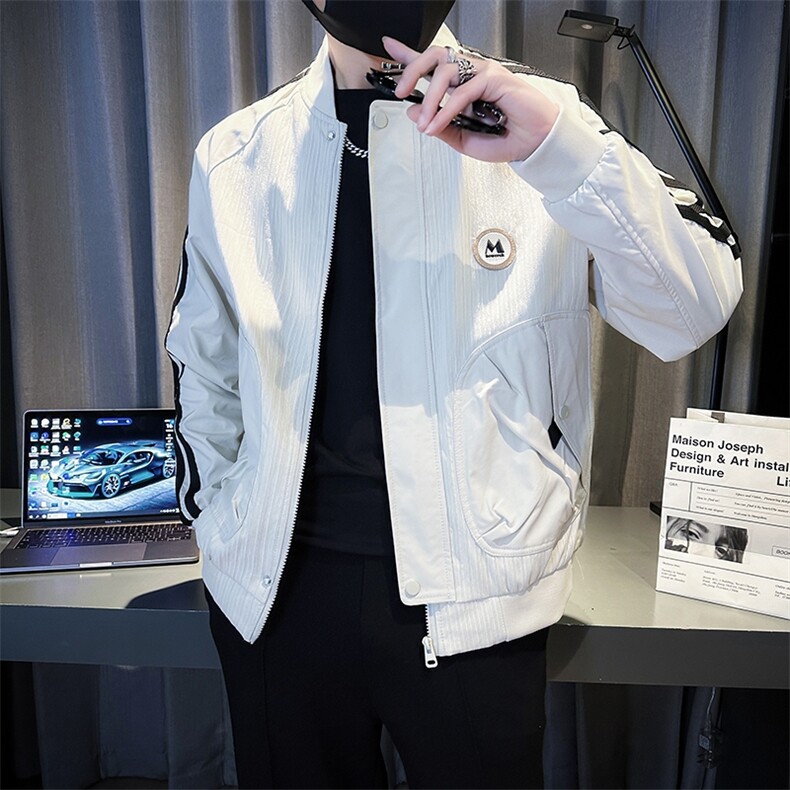 棒球领拼接夹克男秋季轻奢潮流时尚高级感痞帅飞行服上衣JK08-P98,男装夹克,电商D323（原B261）