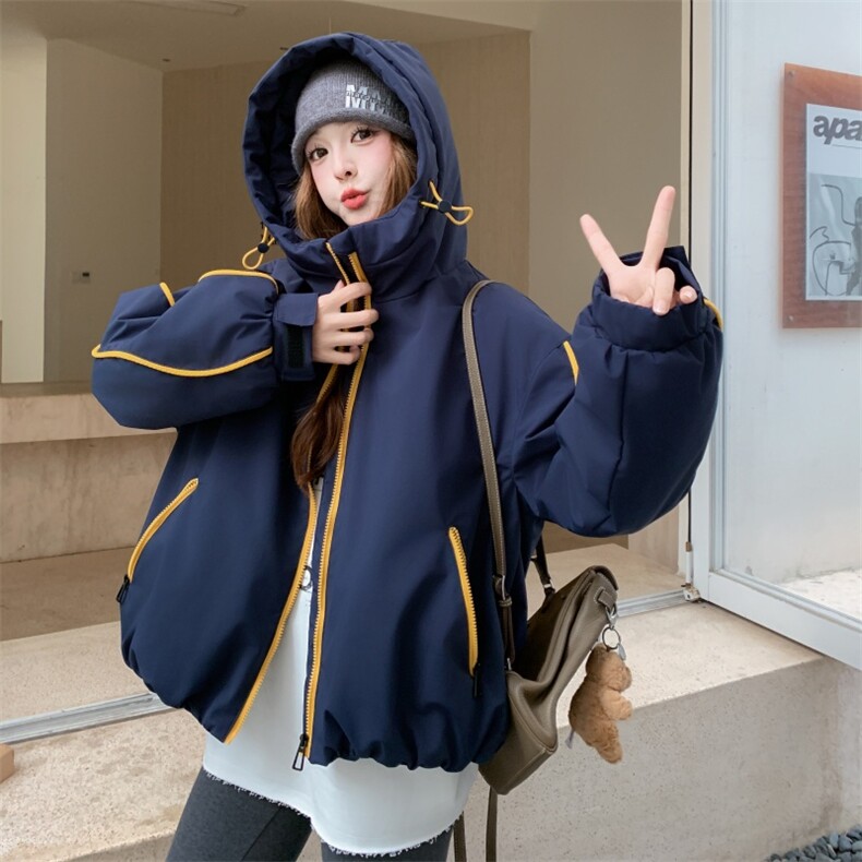 藏青色撞黄色派克羽绒服外套2B218-2568-P275,控39890绒,女装羽绒服,2B218