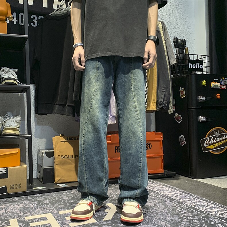 牛仔裤男士宽松直筒潮流刺绣休闲裤子潮牌百搭阔腿长裤N08842-P48,男装牛仔裤,星座308B-2