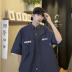 2023夏季新款韩版宽松休闲衬衫百搭五分袖工装衬衣 W3297-P32图片