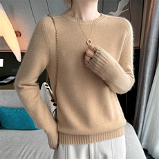 2025年秋季新款七针马鞍肩针织圆领羊绒上衣时尚休闲通勤百搭，女装羊绒衫，高粱穗羊绒