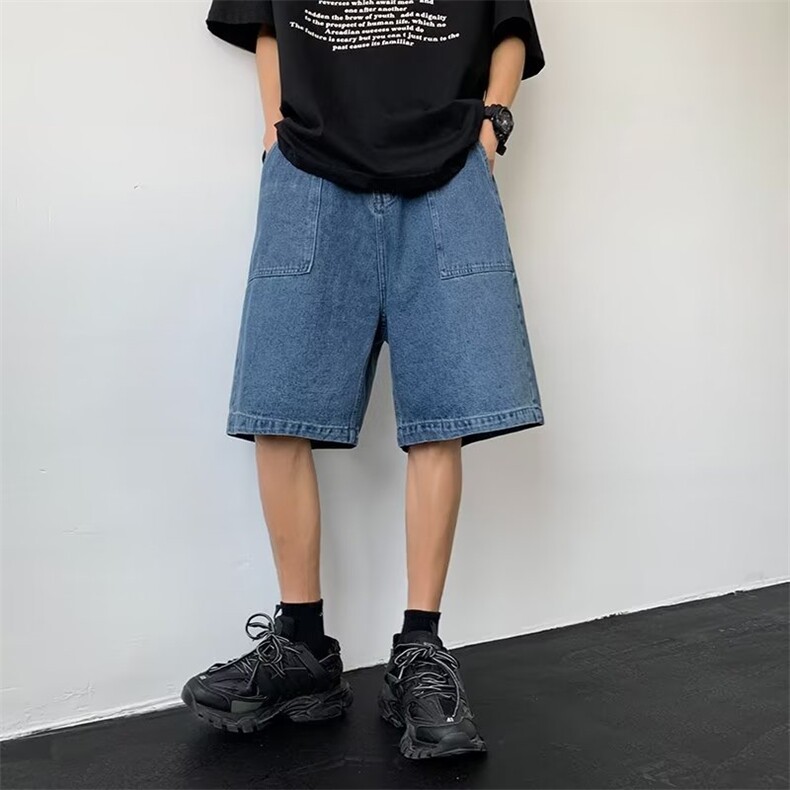 牛仔短裤男韩版潮流高街帅气2023夏季新款ins宽松五分裤RK421-P42图片