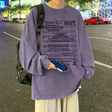 直播品质重磅纯棉美式蜡染水洗做旧潮牌宽松长袖t恤CT383特P38，男装T恤，电商A486