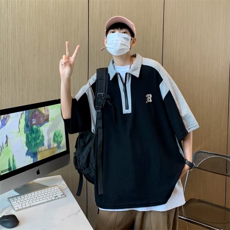 青春流行文艺简约潮POLO衫ins宽松型夏季男印花新款潮流2023,男装Polo衫,星座716-2