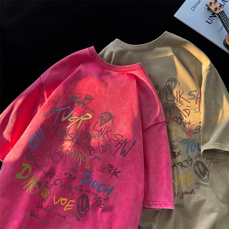 潮牌宽松短袖t恤蜡染美式复古高街水洗做旧517A-2-SX237-P38,男装T恤,星座517A-2