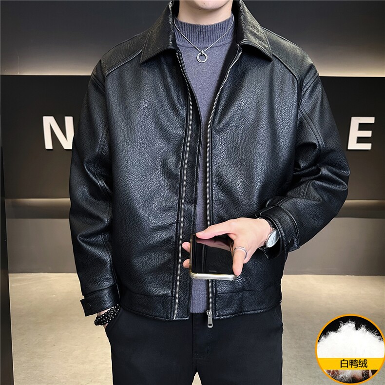 新标90绒皮夹克羽绒服男冬季2025新款翻领外套A313-8666-P255,男装夹克,电商A313