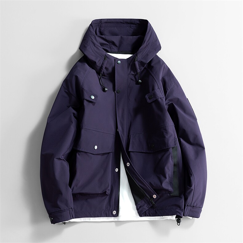 新款硬汉风户外夹克男连帽纯色上衣冲锋衣外套DSA157B-J2527-P65,男装夹克,电商A157B