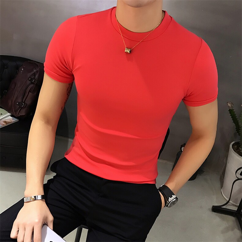5111夏季青年休闲潮流百搭纯色圆领修身纯棉短袖T恤男p30,男装T恤,电商D303