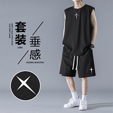 夏季无袖t恤夏季冰丝速干短袖短裤休闲套装TZ86-特批68109，男装T恤，星座718