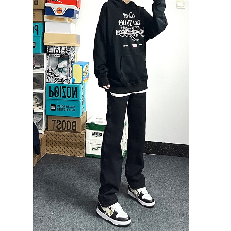 黑色牛仔裤男直筒修身美式vibe微喇裤A080-9601-常规P40,男装牛仔裤,电商A080