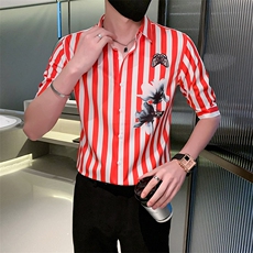 蓝痞帅男夏装中袖新款男士衬衫休闲印花寸衣男301A-1/CS362/P55，男装衬衫，星座301A-1