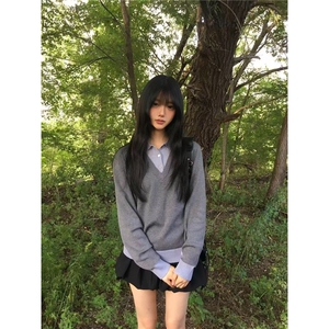 秋冬新款时尚男士翻领上衣休闲风复古拼色毛衣潮流假两件针织衫男图片