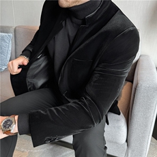 新中式高级感立领丝绒休闲西装外套秋冬加厚西服黑色DX23685-P155，男装西服套装，电商A213