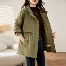 加绒加厚保暖派克服外套女秋冬2025新款收腰显瘦宽松休闲连帽棉衣，女装棉衣/棉服，沐七七