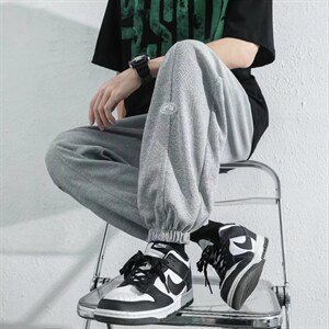 春夏运动休闲裤男直筒垂感ins潮牌港风华夫格九分裤K2976P30图片
