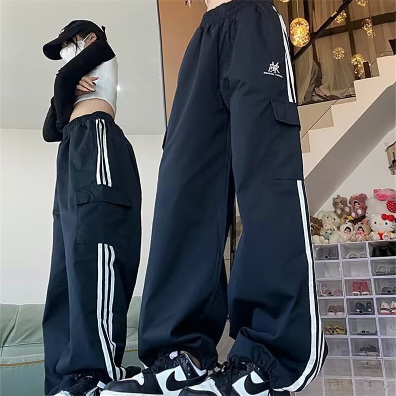 束脚工装运动裤子女春秋新款学生宽松美式条纹阔腿长裤AK815-P45,男装休闲裤,星座1008