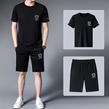 2023新款休闲商务套装男夏季冰丝宽松短袖T恤中老年薄款三件套，男装休闲套装，电商B212（原钱塘6029）