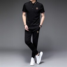 套装男短袖2023夏季款长裤上衣休闲服饰小脚束脚裤夏圆领打，男装休闲套装，电商B212（原钱塘6029）