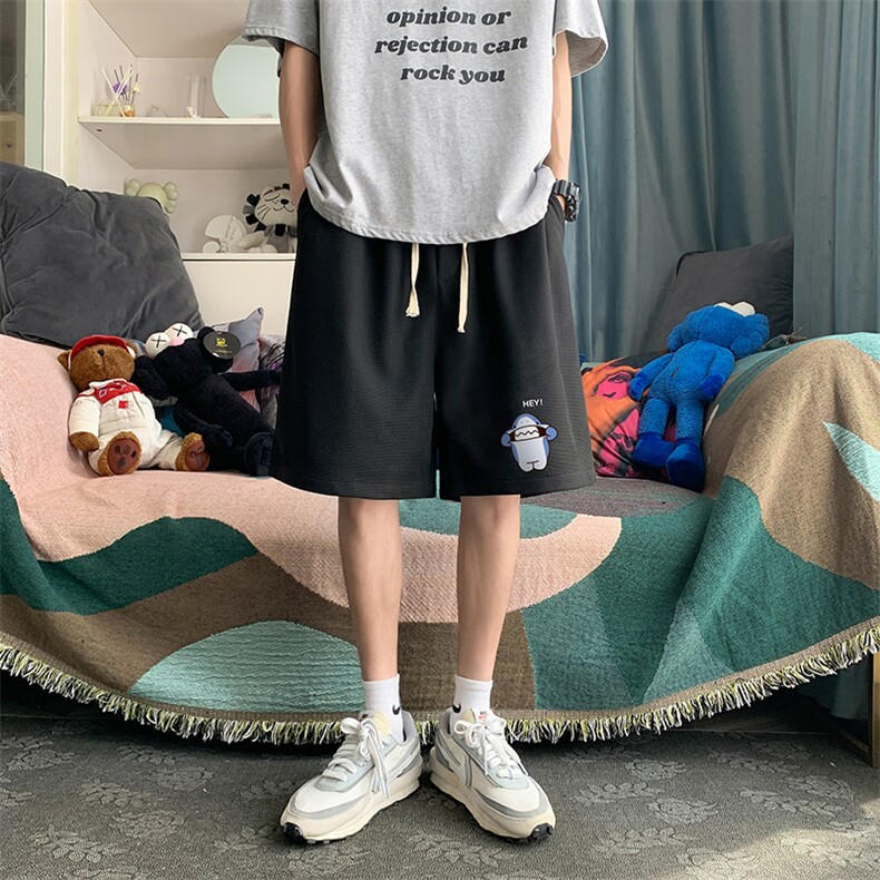 HD74167-P22 华夫格短裤男大码宽松五分裤男直筒中裤图片