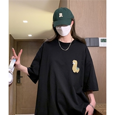 中性夏季毛巾绣羊驼卡通圆领宽松半袖T恤女短袖潮D289P25控39，男装T恤，电商A335-1（原A458）