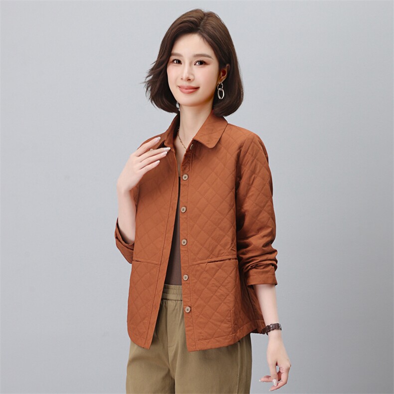 洋气妈妈纯色短外套女2025春秋新款休闲中年女士宽松大码夹克上衣,女装短外套,涵誉