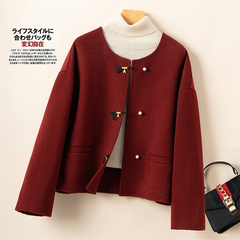 2025百搭时尚简约圆领系扣大衣，女装双面呢大衣，优远毛呢大衣