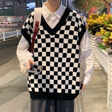 ！2023秋冬新款男士格子毛衣背心百搭潮流无袖针织衫MX02P60图片