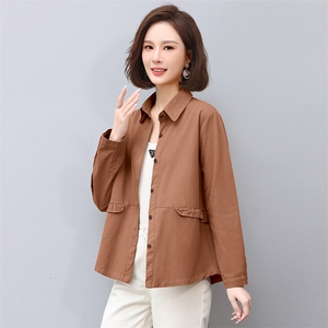 长袖衬衫女2023春季新款纯色中年妈妈洋气小个子小衫休闲百搭上衣图片