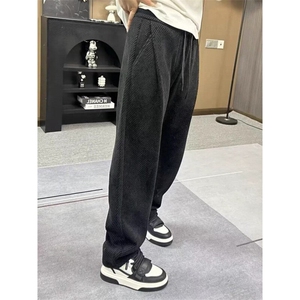 春秋季青少年斜条纹阔腿休闲裤男宽松百搭显瘦直筒裤长裤 K033图片