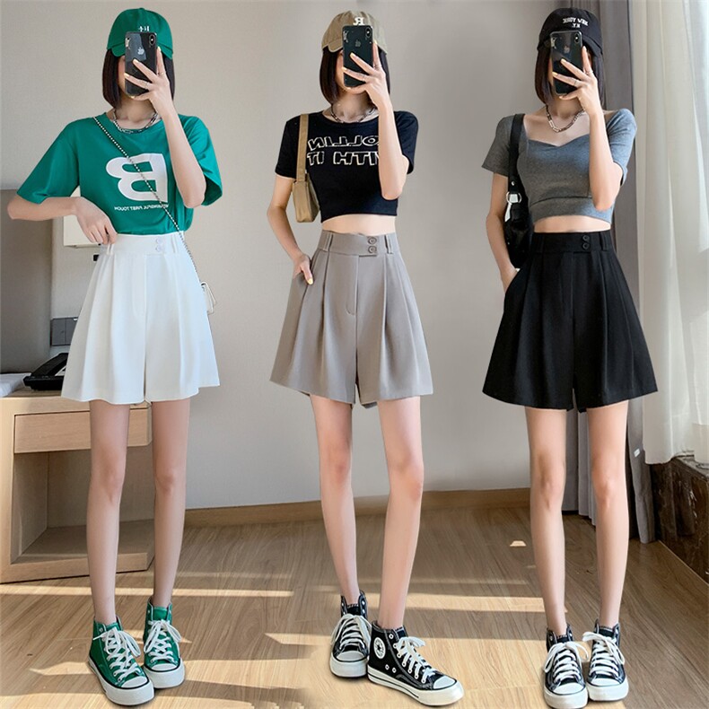 冰丝垂感西装裤宽松中裤女2025春夏季新款高腰阔腿五分裤，女装短裤/热裤，梦白服饰厂