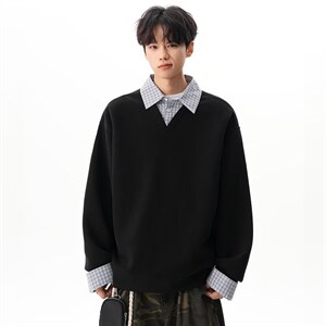 【XZ1112-1现货】卫衣假两件长袖衫翻领 P46 YW11，男装卫衣，星座1112-1