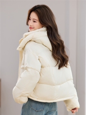 白色潮流气质减龄短款连帽棉服外套女2025年冬季新款加厚保暖棉衣，女装棉衣/棉服，江南富贵女