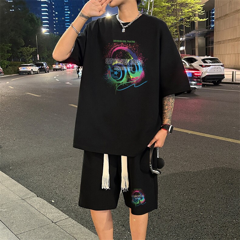 套装！华夫格套装短袖T恤短裤男TZ243-特P38,男装牛仔裤,电商B367