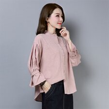 蕾丝衫/雪纺衫2021年春季圆领长袖纯色修身显瘦百搭潮流简约个性，女装蕾丝衫/雪纺衫，独衣靓