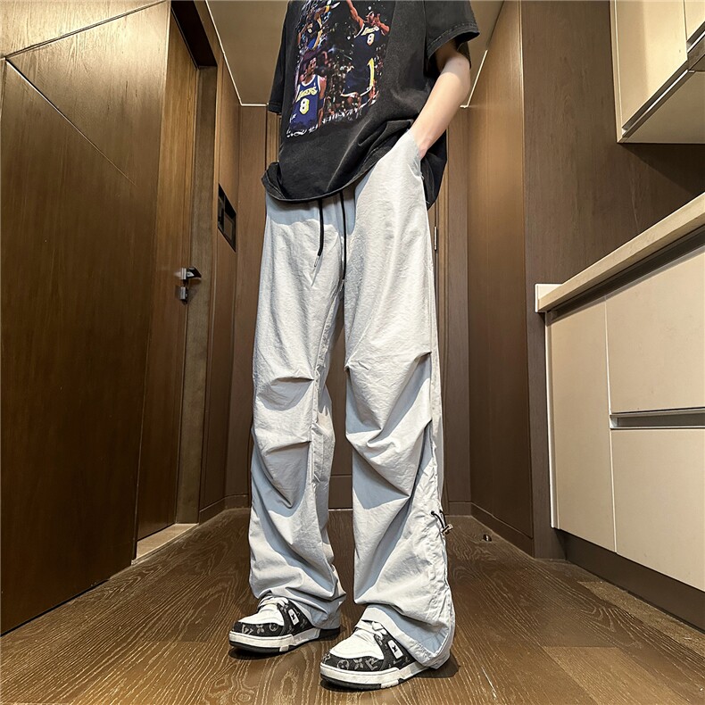 1506/GA070/P38美式降落伞兵男春秋季褶皱抽绳设计感速干休闲长裤图片