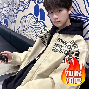 网图现货 美式宽松PU皮棒球服夹棉外套JK081特P70图片